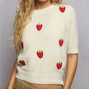 POL Cream Sweater with Strawberry Embroidery